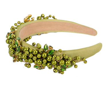 Green pearl & crystals fascinator headband by Cupids Millinery