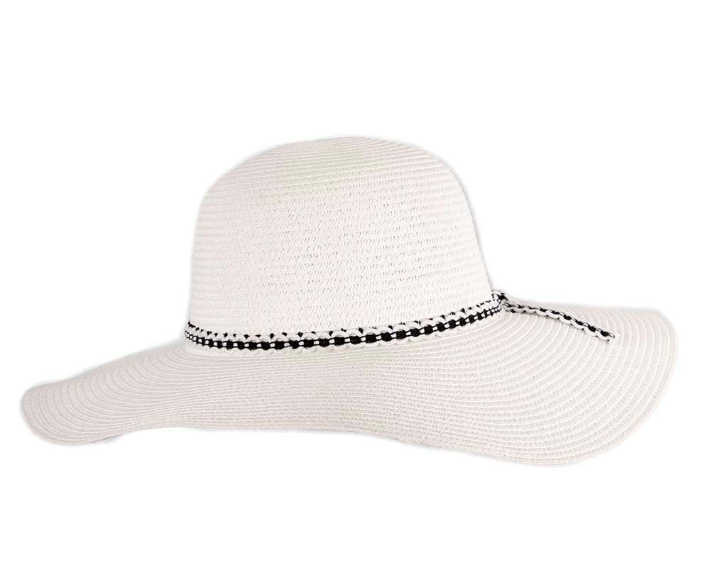 Wide brim white casual beach hat-4