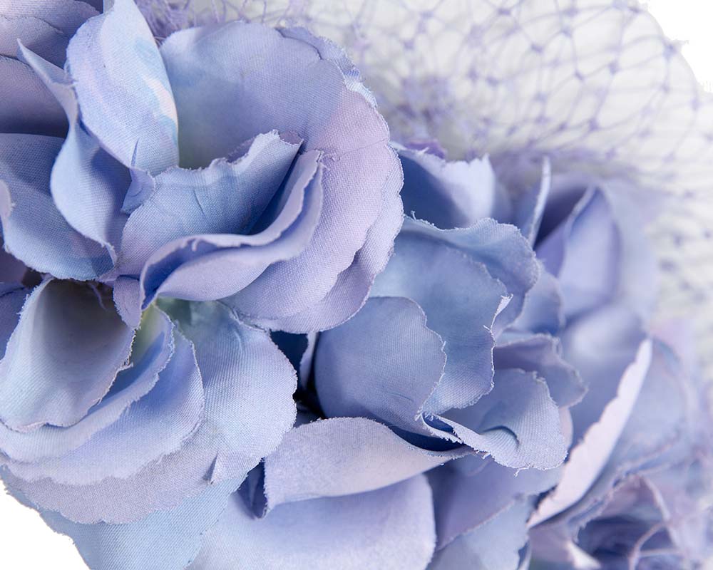 Flower headband with netting by Cupids Millinery
