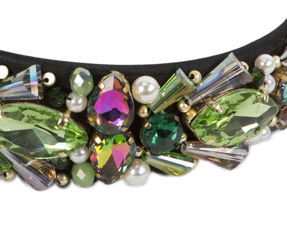 Green crystal headband by Cupids Millinery CU579