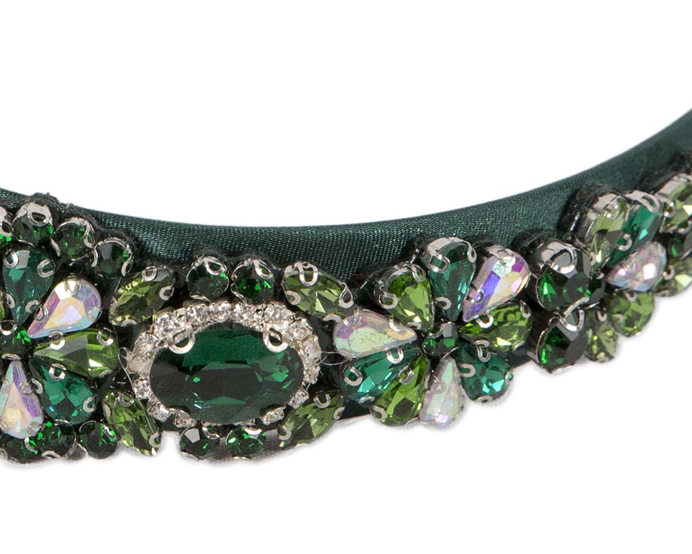 Green crystal headband by Cupids Millinery CU591