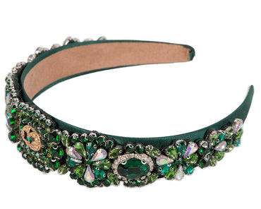 Green crystal headband by Cupids Millinery CU591