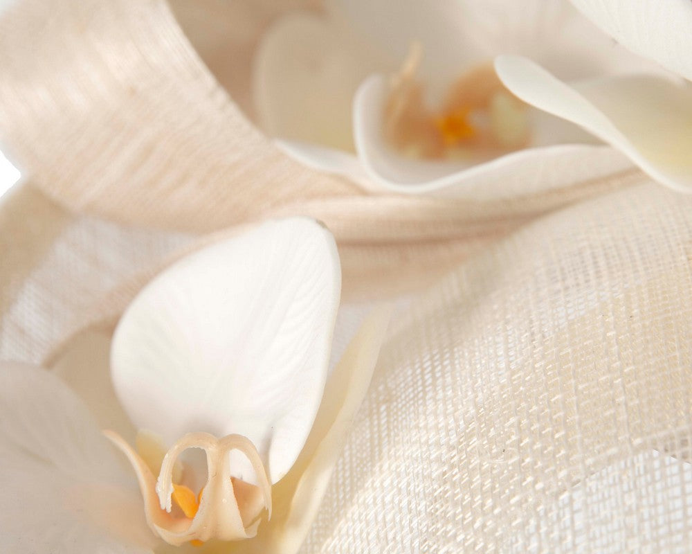 Large ivory cream fascinator with orchid flowers
