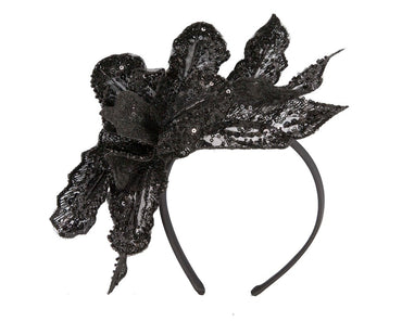 Shiny black lace fascinator by Cupids Millinery