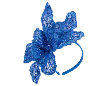 Shiny royal blue lace fascinator by Cupids Millinery
