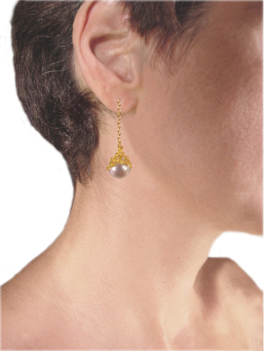Dot Cap Pearl Drop Earrings- 18K Gold-10