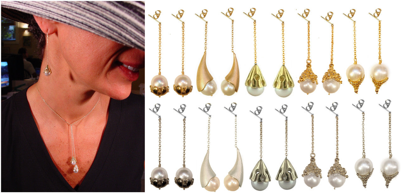 Pearl Lariat- Flower Cap tips in 18K Gold