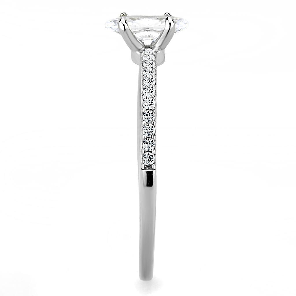 DA031 - High polished (no plating) Stainless Steel Ring with Cubic in Clear