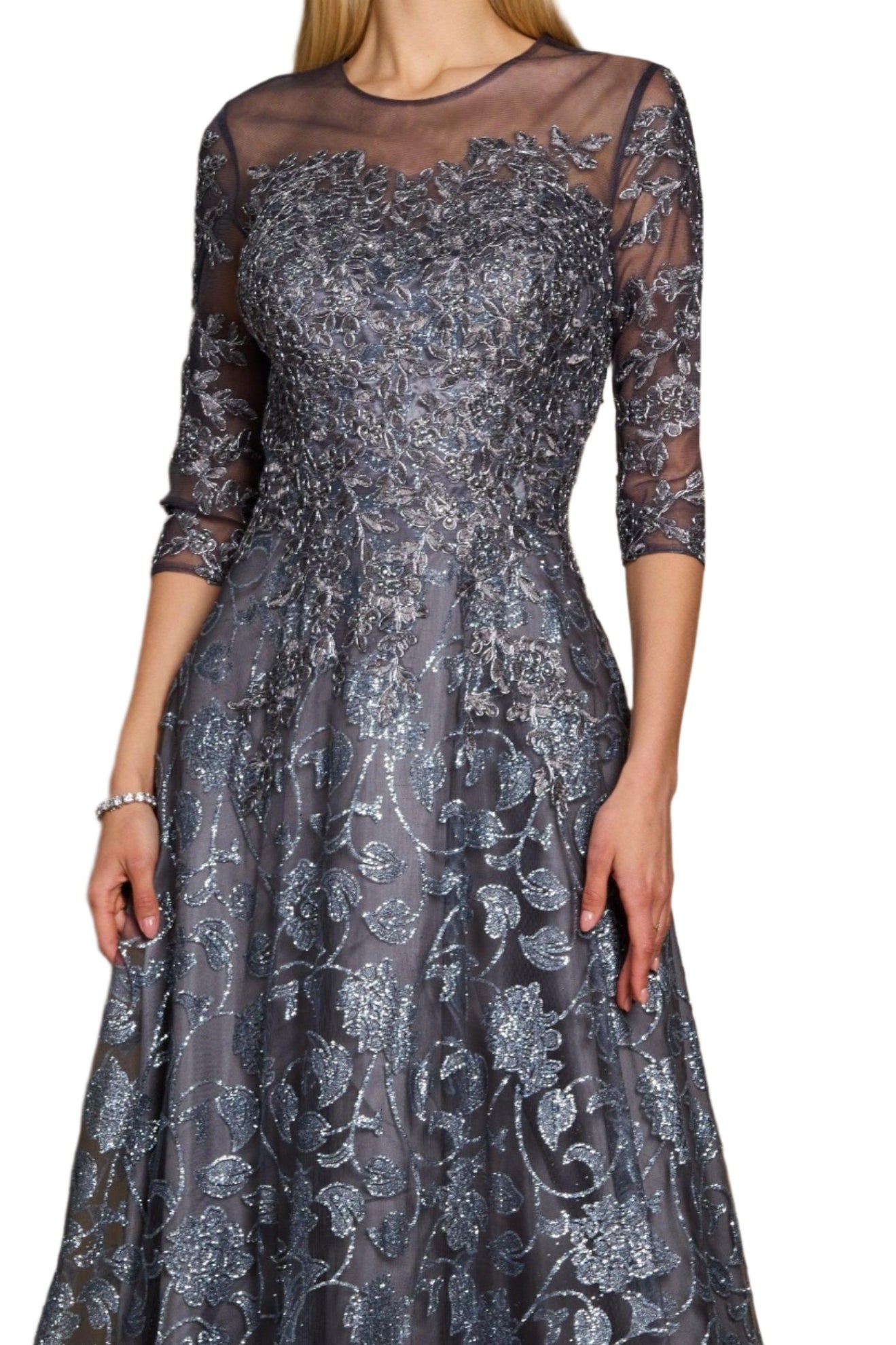 Dylan and Davids Full-Length Formal Gown Lace 3/4 Sleeve Evening Dress-3