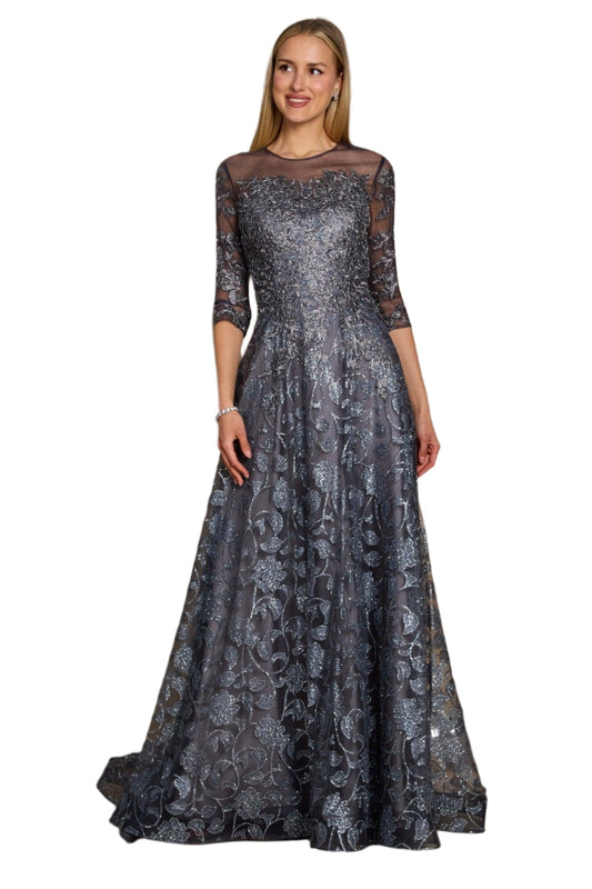 Dylan and Davids Full-Length Formal Gown Lace 3/4 Sleeve Evening Dress-0