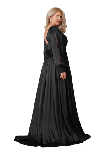 Kos Couture Full-Length Open Sleeve Satin Formal Gown Dress-1