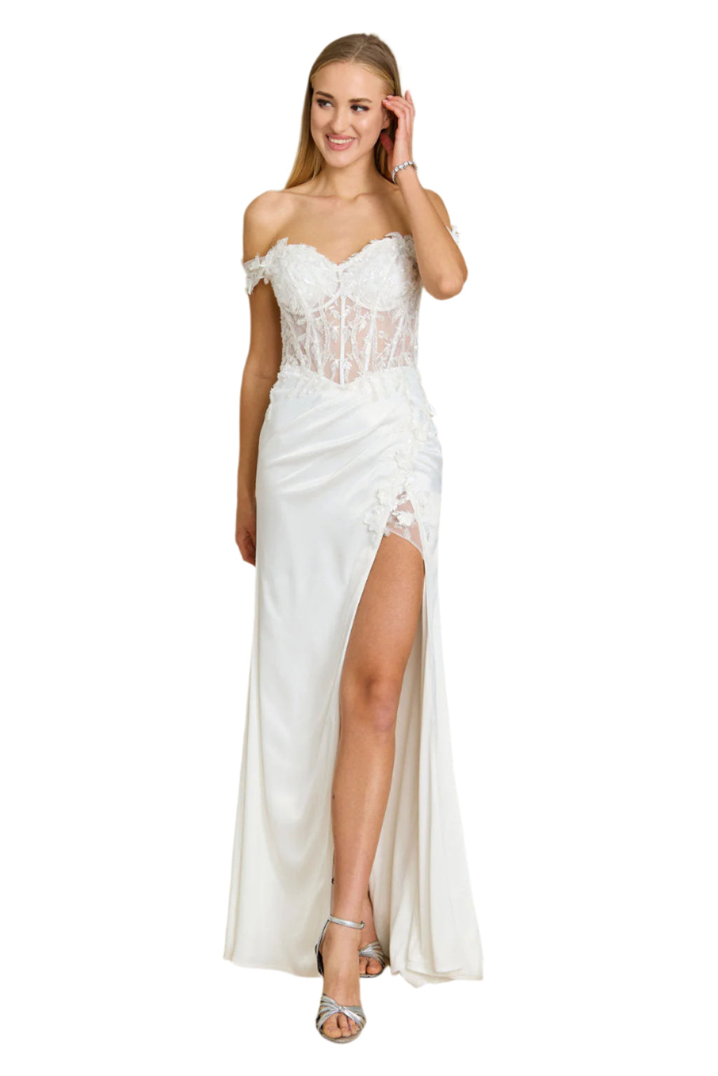 Kos Couture Fitted Corset-Style Off the Shoulder Formal Gown Prom Dress-6