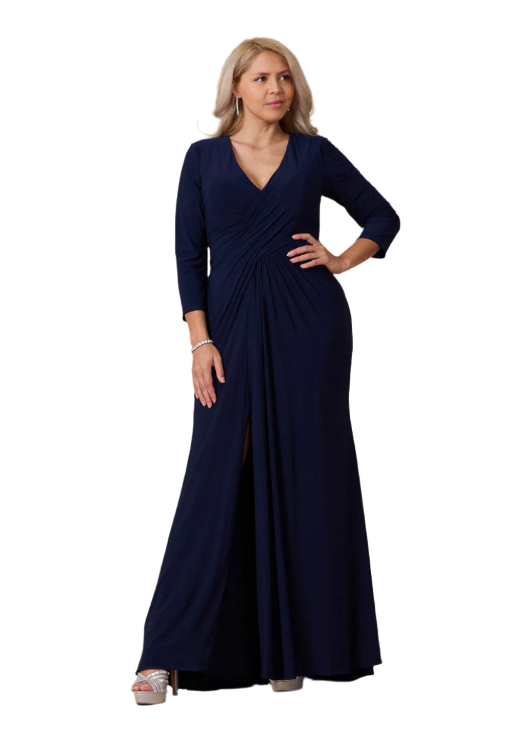 Dylan and Davids Full-Length Formal Gown Stretch Evening 3/4 Sleeve Dress-5