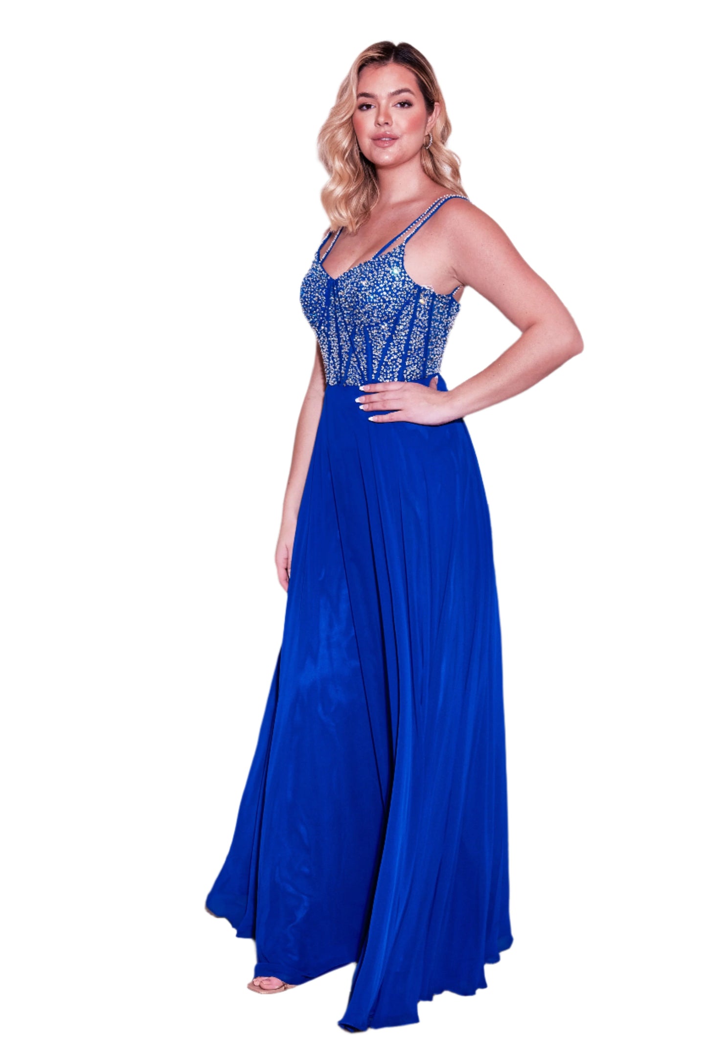 Dylan and Davids Full-Length Formal Gown Royal Blue Hand Beaded Top Dress-2