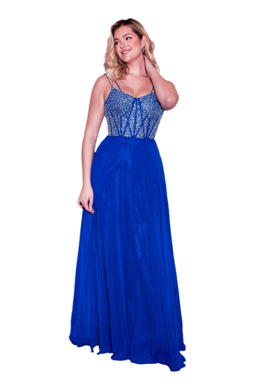 Dylan and Davids Full-Length Formal Gown Royal Blue Hand Beaded Top Dress-1