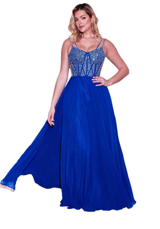 Dylan and Davids Full-Length Formal Gown Royal Blue Hand Beaded Top Dress-0