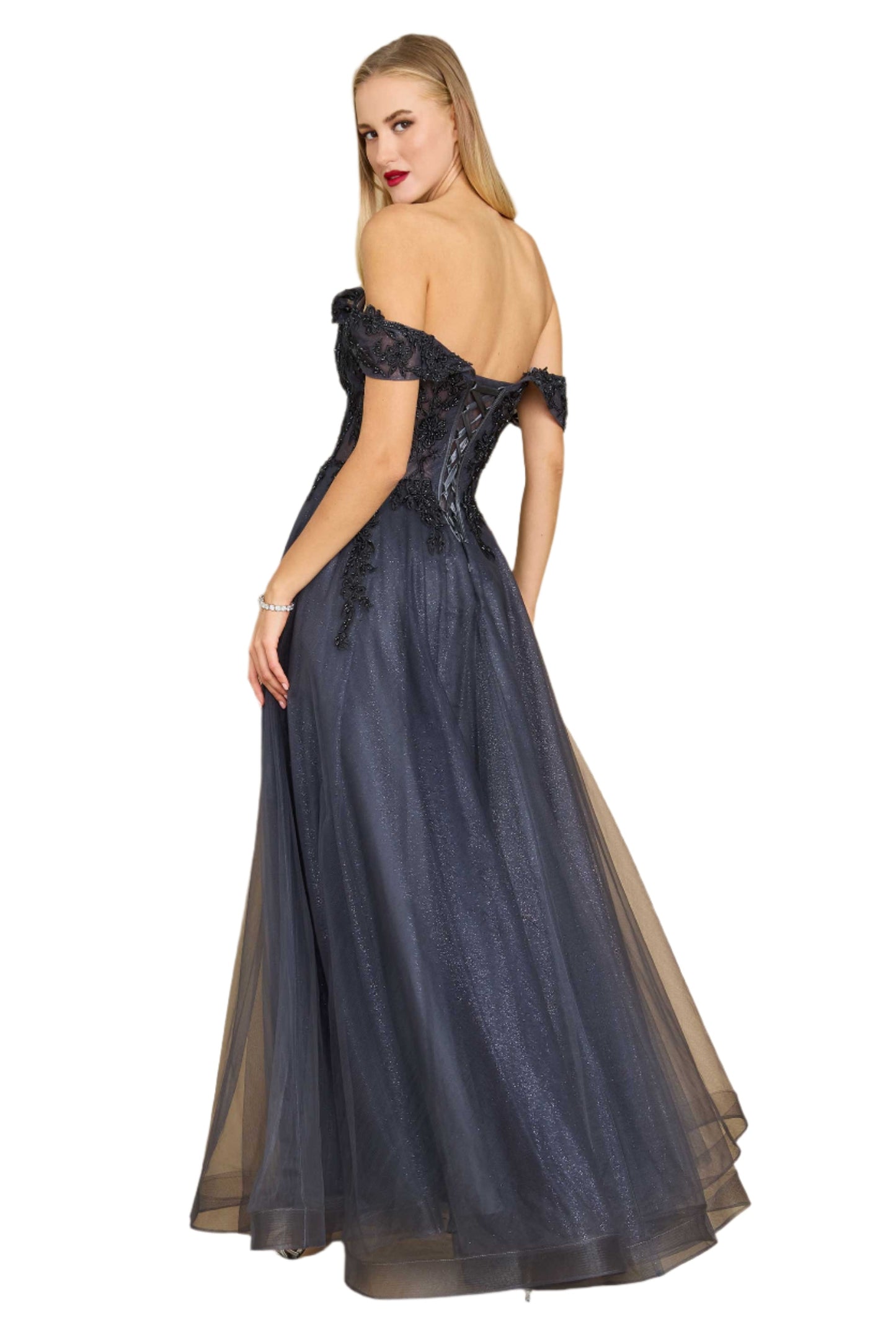 Dylan and Davids Full-Length Off Shoulder Corset-Style Formal Gown Dress-2
