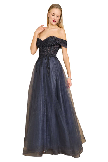 Dylan and Davids Full-Length Off Shoulder Corset-Style Formal Gown Dress-1