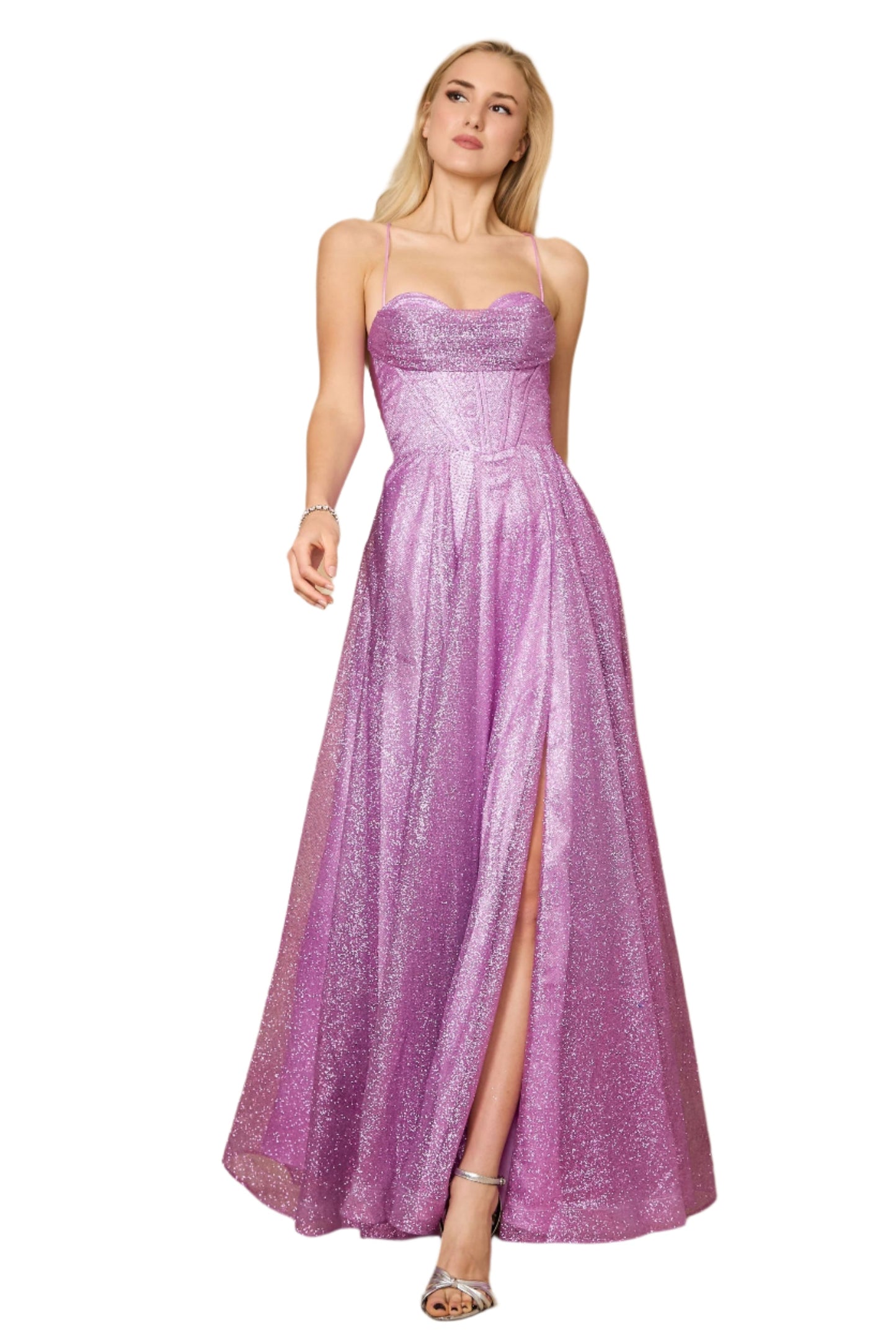 Dylan and Davids Full-Length Sparkling Cowl Corset-Style Prom Dress-7