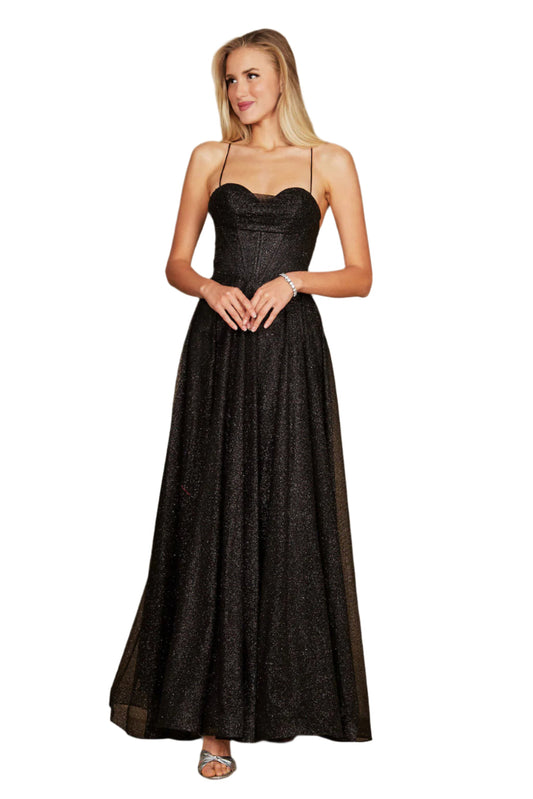 Dylan and Davids Full-Length Sparkling Cowl Corset-Style Prom Dress-0