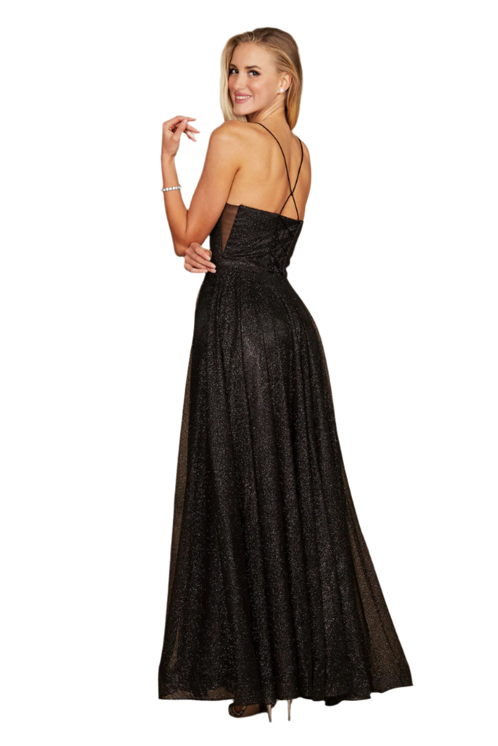 Dylan and Davids Full-Length Sparkling Cowl Corset-Style Prom Dress-3