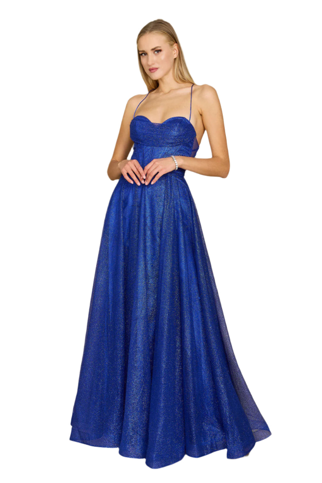 Dylan and Davids Full-Length Sparkling Cowl Corset-Style Prom Dress-6