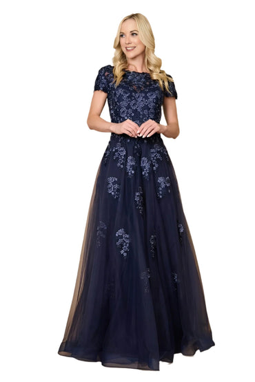 Dylan and Davids Full-Length Lace Navy Mother of the Bride Dress-1