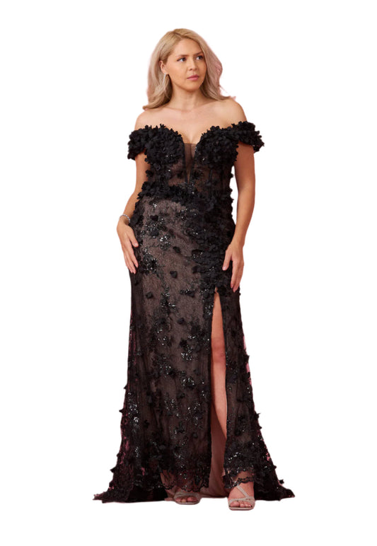 Dylan and Davids Full-Length Formal Gown Off the Shoulder 3D Floral Corset-Style Dress-0