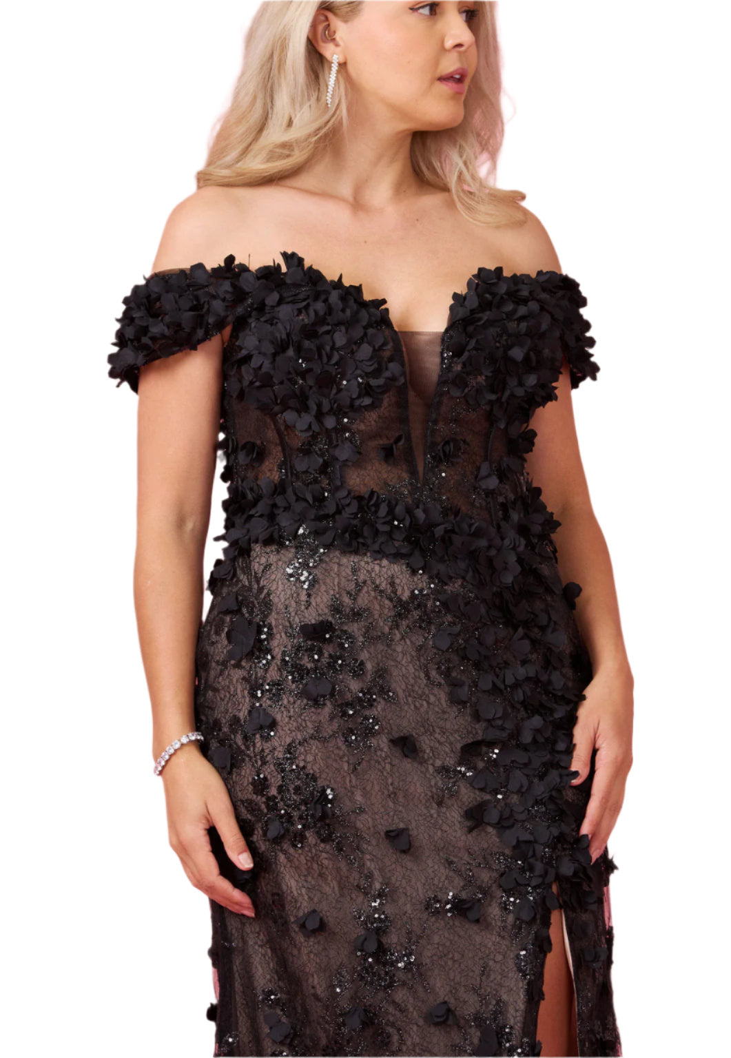Dylan and Davids Full-Length Formal Gown Off the Shoulder 3D Floral Corset-Style Dress-3