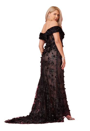 Dylan and Davids Full-Length Formal Gown Off the Shoulder 3D Floral Corset-Style Dress-1