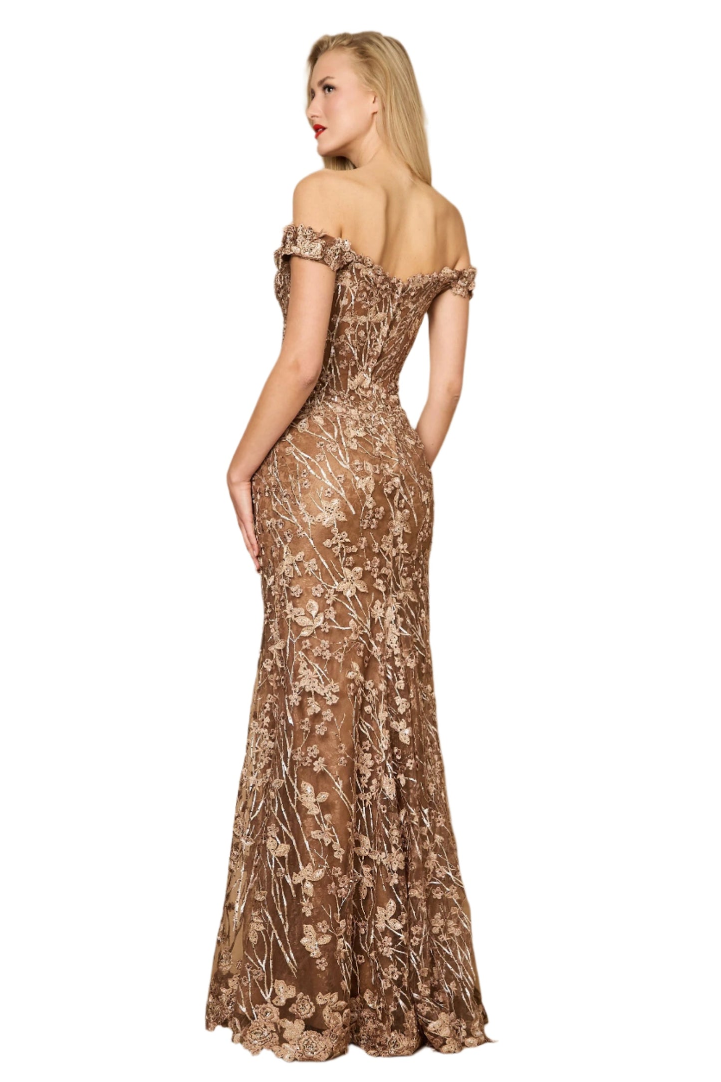 Kos Couture Off Shoulder Vintage Lace Mother of The Bride Dress-4