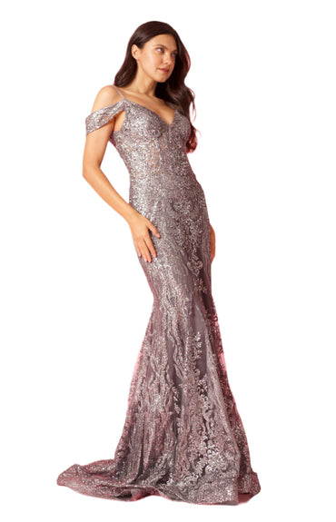 Kos Couture Off Shoulder Sequin Corset-Style Formal Gown Dress-1