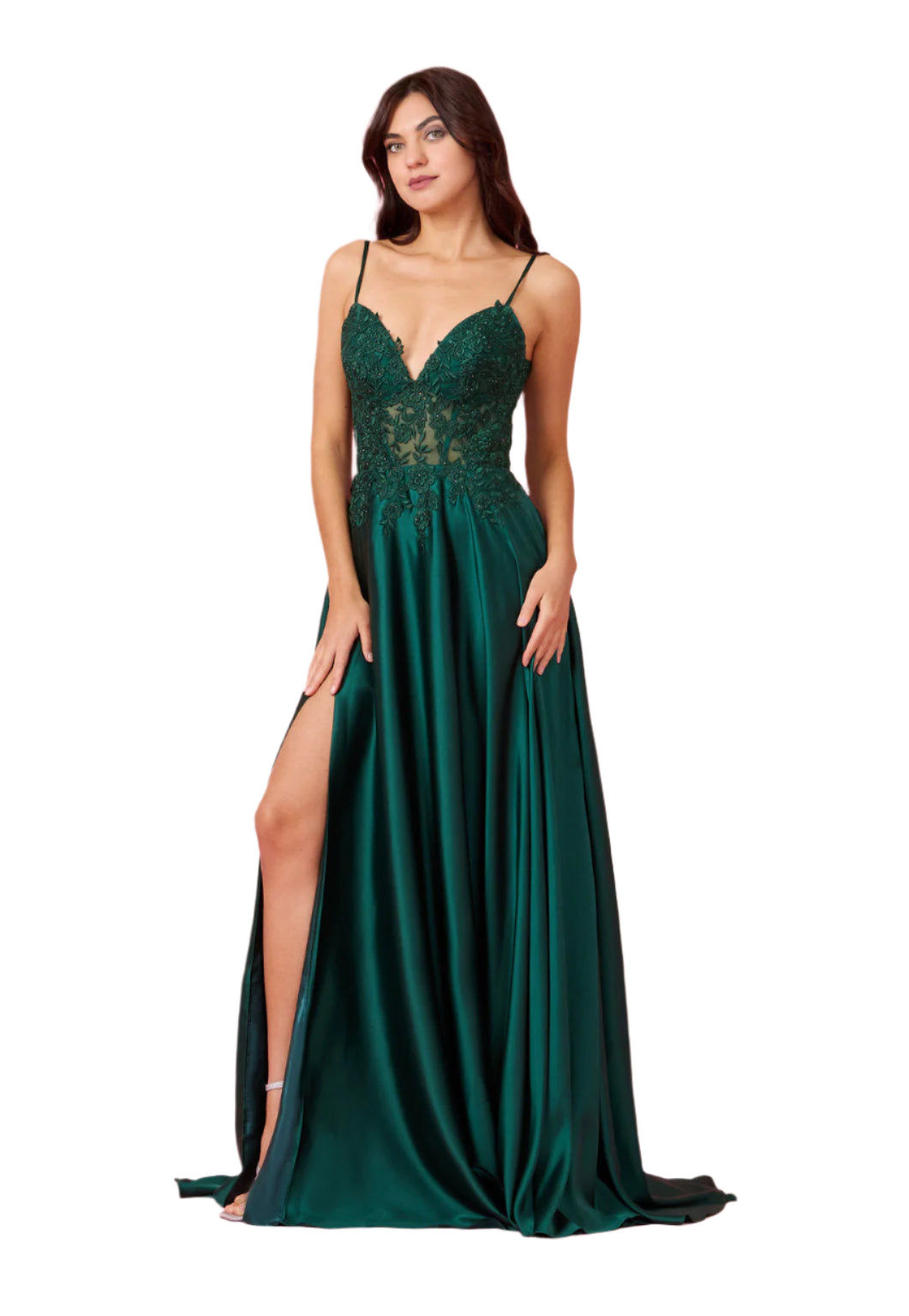 Kos Couture Full-Length Chiffon Lace Illusion Formal Gown Prom Dress-2