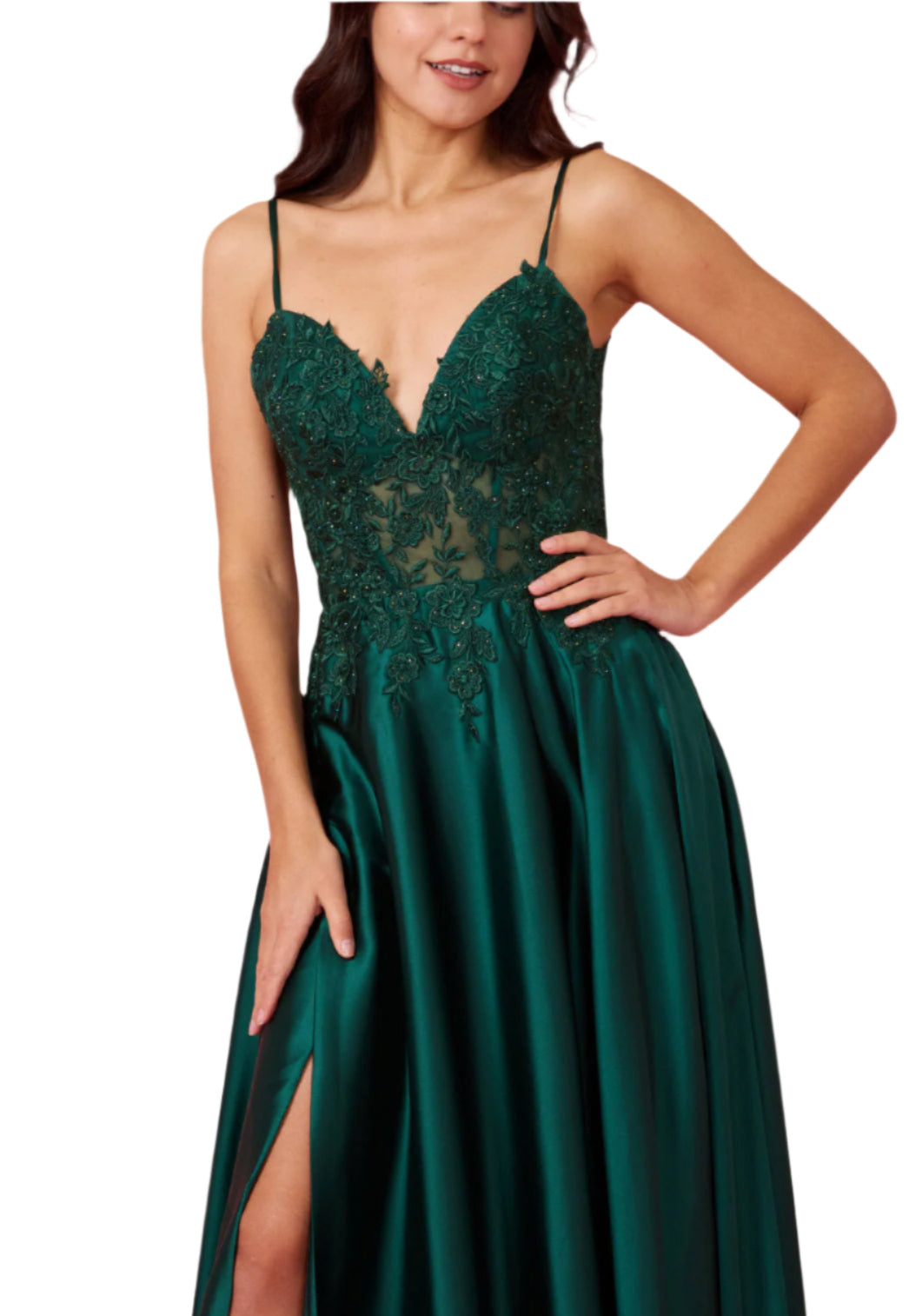 Kos Couture Full-Length Chiffon Lace Illusion Formal Gown Prom Dress-3
