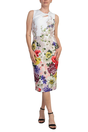 Donna Ricco Asymmetric Twist-Neck Sleeveless Zip Closure Scuba Sheath Dress-1