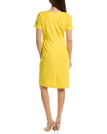 Donna Ricco Asymmetrical Neckline Hook-And-Eye Zipper Closure Pleated Split Hem Knee-Length Dress-1