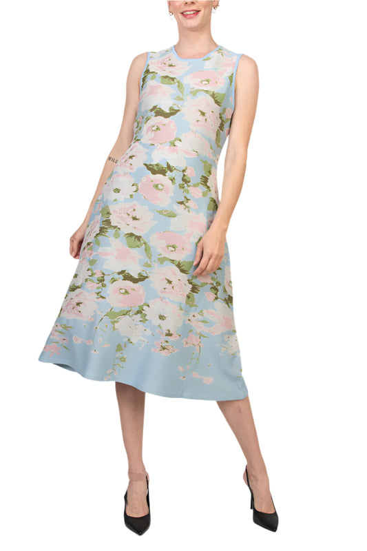 Donna Ricco Scoop Neckline Sleeveless Pullover Knit Floral Midi Dress-0