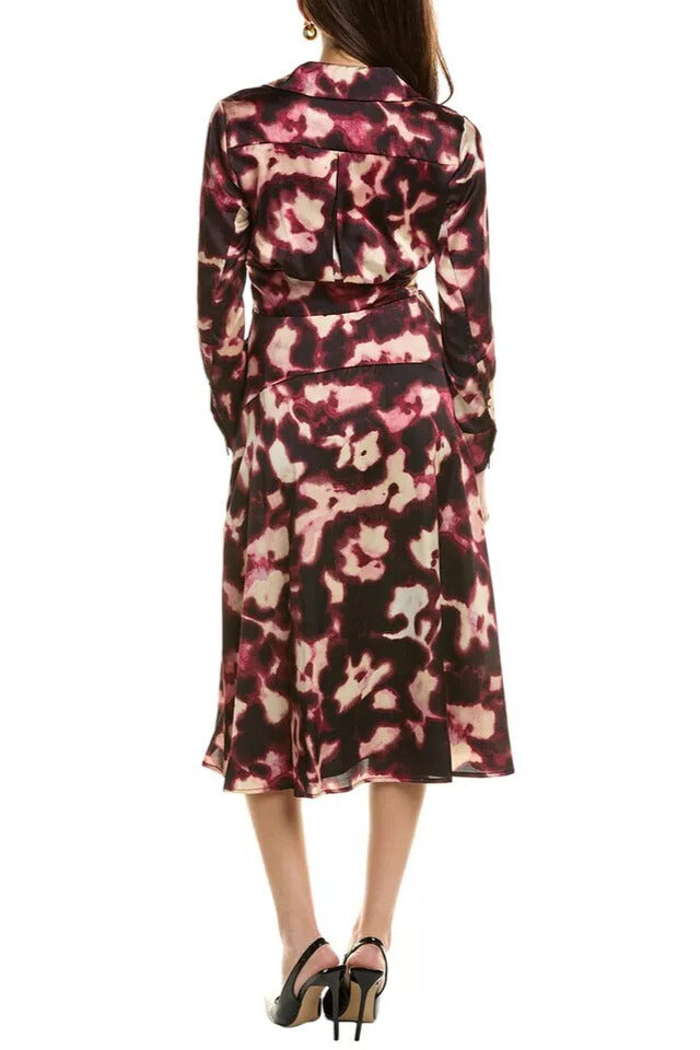 Tahari ASL V-Neck Long Sleeve Slip Pockets Surplice Tie Waist Midi A-Line Satin Dress-1