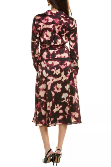 Tahari ASL V-Neck Long Sleeve Slip Pockets Surplice Tie Waist Midi A-Line Satin Dress-1