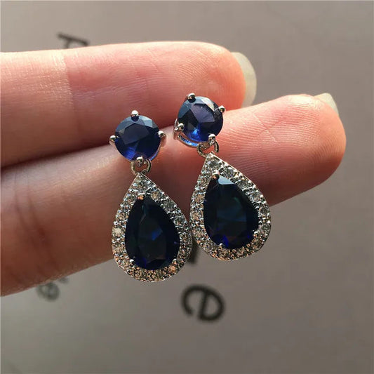 Designer Simulated Diamond Blue / Navy Teardrop Earrings-0