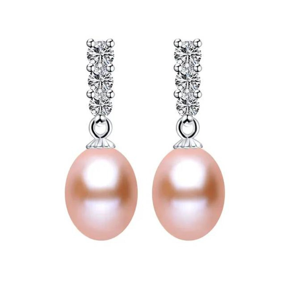 Genuine Freshwater Pearl and Simulated Diamond Drop Earrings-3
