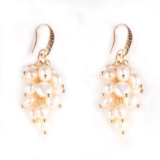 Genuine Freshwater Pearl Designer Cluster Dangle Drop Earrings-0