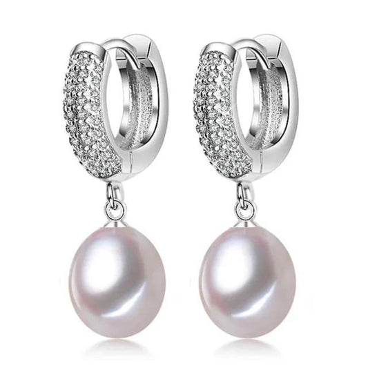Genuine Freshwater Pearl & Simulated Diamond Drop Earrings-0
