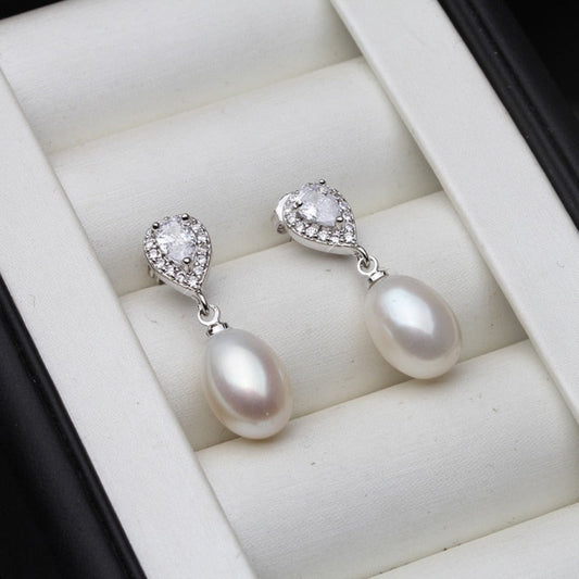 Stunning Simulated Diamond & Pearl Drop Earrings-0