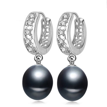 Stunning Simulated Diamond & Freshwater Pearl Drop Earrings-1