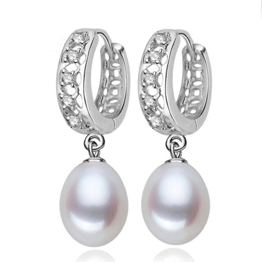 Stunning Simulated Diamond & Freshwater Pearl Drop Earrings-0