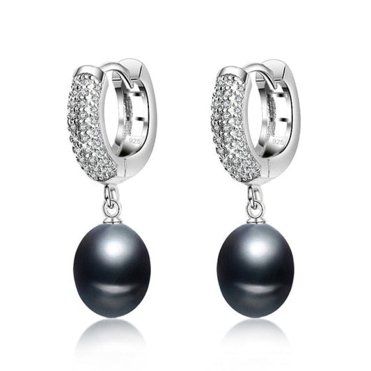 Stunning Simulated Diamond & Freshwater Pearl Drop Earrings-0