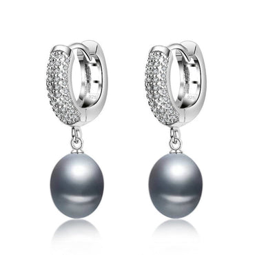 Stunning Simulated Diamond & Freshwater Pearl Drop Earrings-1