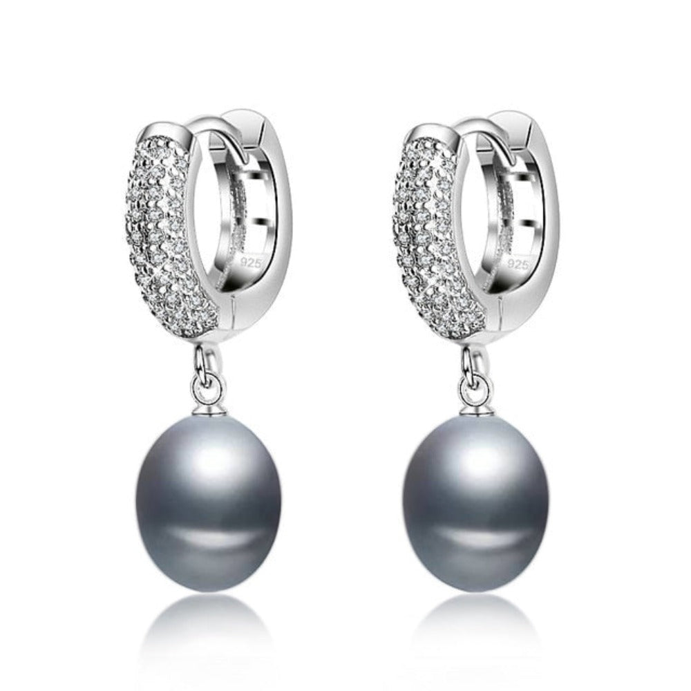 Stunning Simulated Diamond & Freshwater Pearl Drop Earrings-1