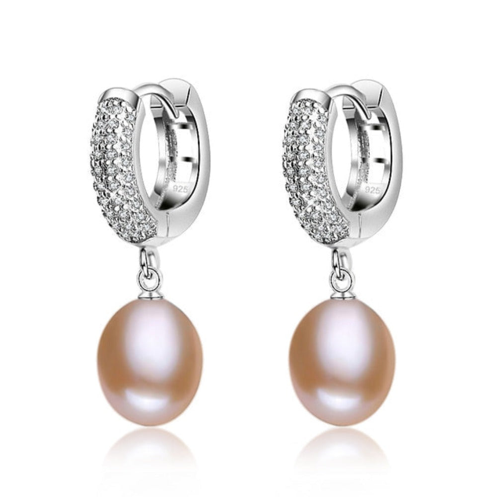 Stunning Simulated Diamond & Freshwater Pearl Drop Earrings-2
